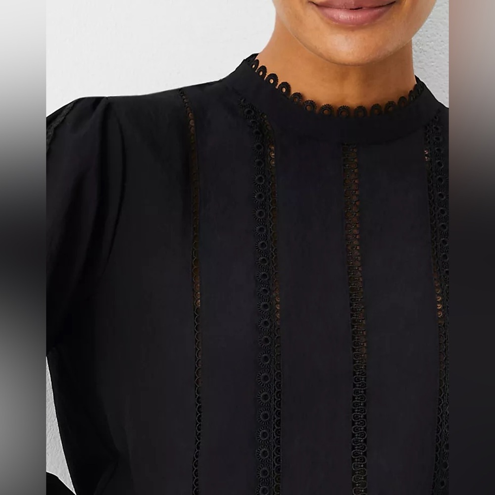 Ann Taylor Tall Eyelet Pintucked Blouse Black Size Small Tall - Picture 4 of 13